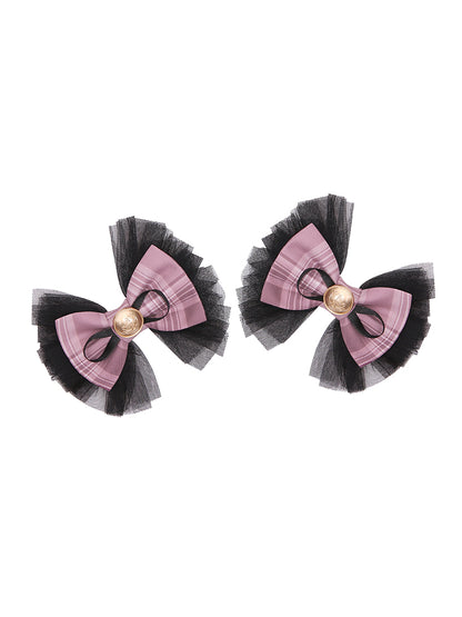 Idol Lolita Rosa karierte Haarspangen mit Schleife