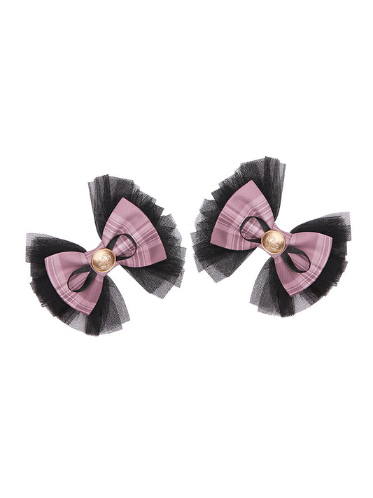 Idol Lolita Rosa karierte Haarspangen mit Schleife