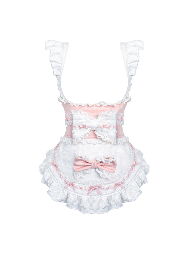Sash with Pink and White Lace Apron Bow Trim Accents