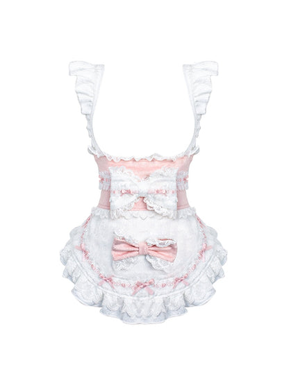 Sash with Pink and White Lace Apron Bow Trim Accents