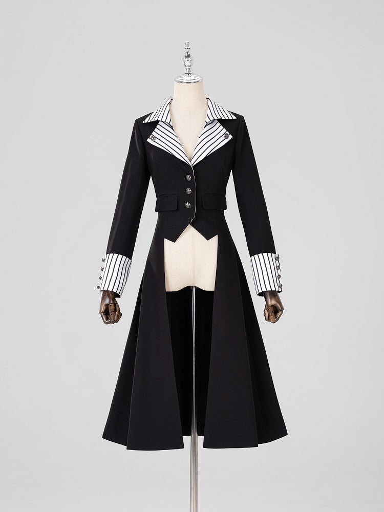 Striped Lapel Tailcoat with Clown Motif Black Accents - DevilInspired Exclusive Collection