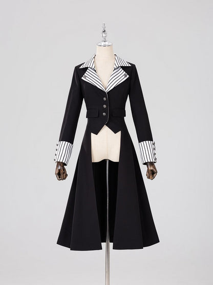 Striped Lapel Tailcoat with Clown Motif Black Accents - DevilInspired Exclusive Collection