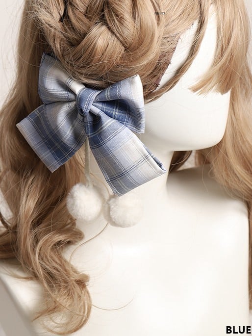10 Color Options Sweet Lolita Pom-Pom Plaid Bowknot Hairclip