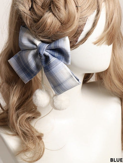 10 Color Options Sweet Lolita Pom-Pom Plaid Bowknot Hairclip