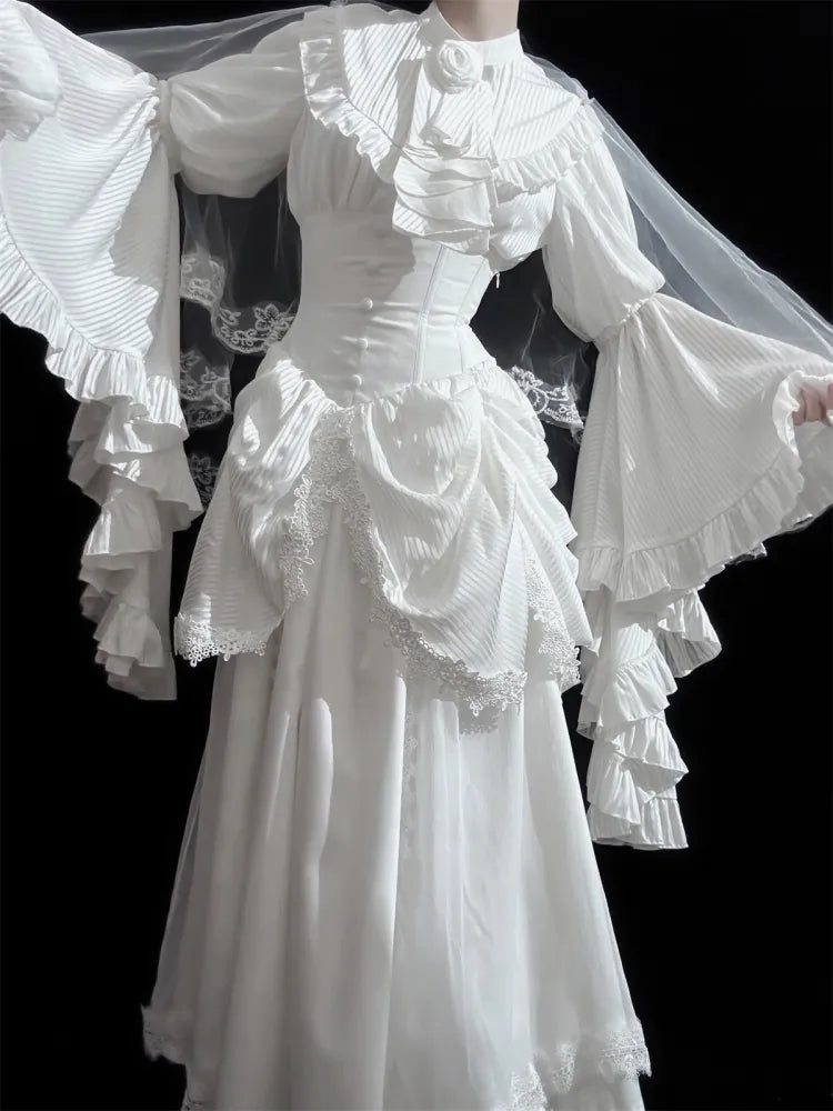 Gothic Rock Weiß Aristokrat Büste Lolita Entbeint Taille Unter Korsett Hohe