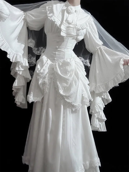 Gothic Rock Weiß Aristokrat Büste Lolita Entbeint Taille Unter Korsett Hohe