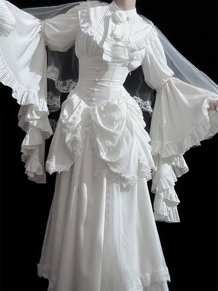 White Boned Corset Underbust Aristocrat Lolita Skirt - Puppet Mind Book