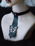 Choker mit Nieten und Gothic-Applikation, Krawatte, PU, Schwarz, Schmetterling