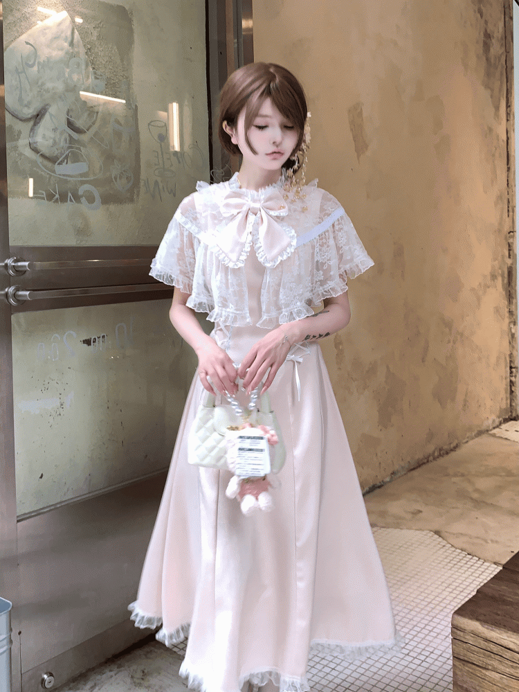 Lace-Up Waist with Pink Style Lace Polished Landmine Cape - Dress Sweet