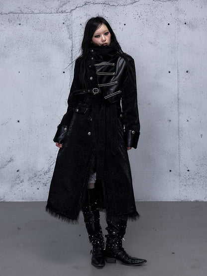 Coat 2-Way Pockets Belt Wasteland Functional Waist with Tie Black Punk