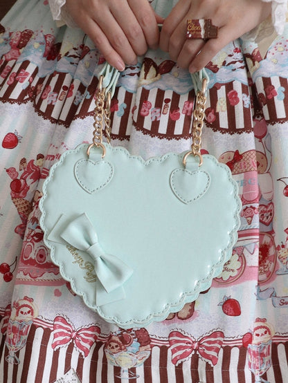 Crossbody/Hand Design Bag - Bow Mint Accent Small/Large Sweet Lolita Heart Zipper Size for Cookie