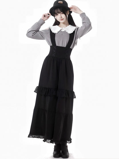 Wine Red/Grey Peter Pan Collar Sweater