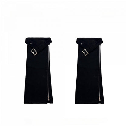 Punk Buckle Black with Zipper-Design Leg Warmers Straps