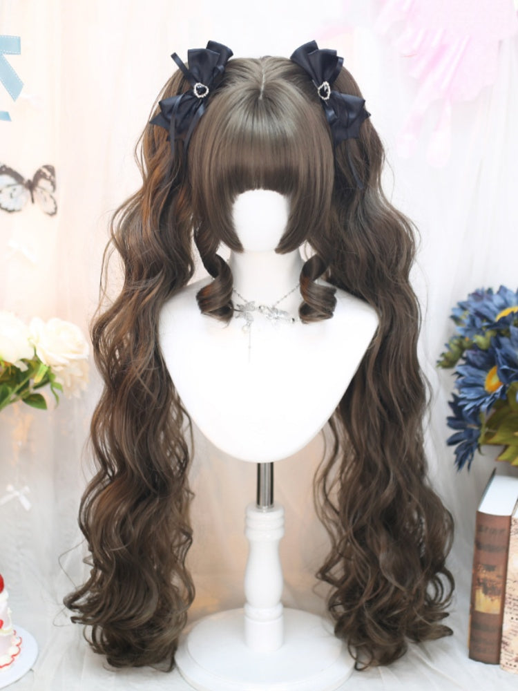 Brown Under Bust Length Wavy Wig with Full Bangs