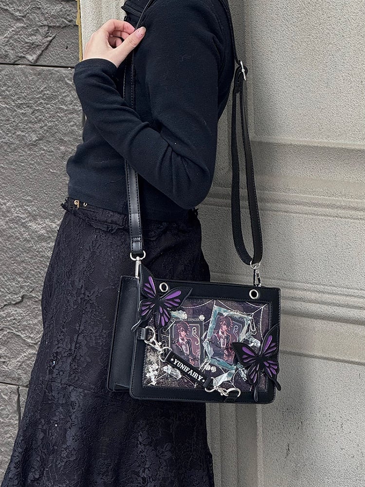 Gold with Spiderweb Capacity Bag Purple Ita Shoulder Details Small Butterfly and –