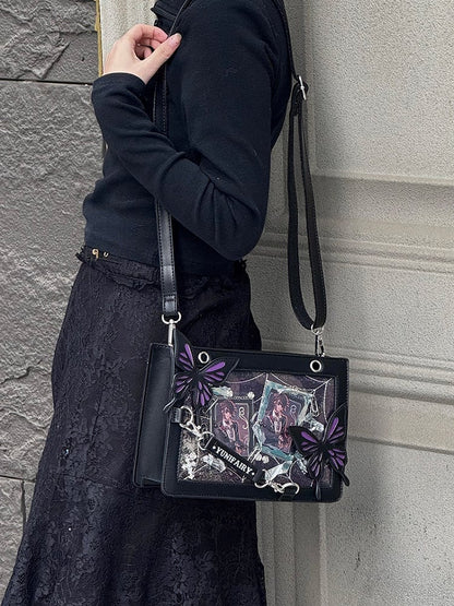 Gold with Spiderweb Capacity Bag Purple Ita Shoulder Details Small Butterfly and –