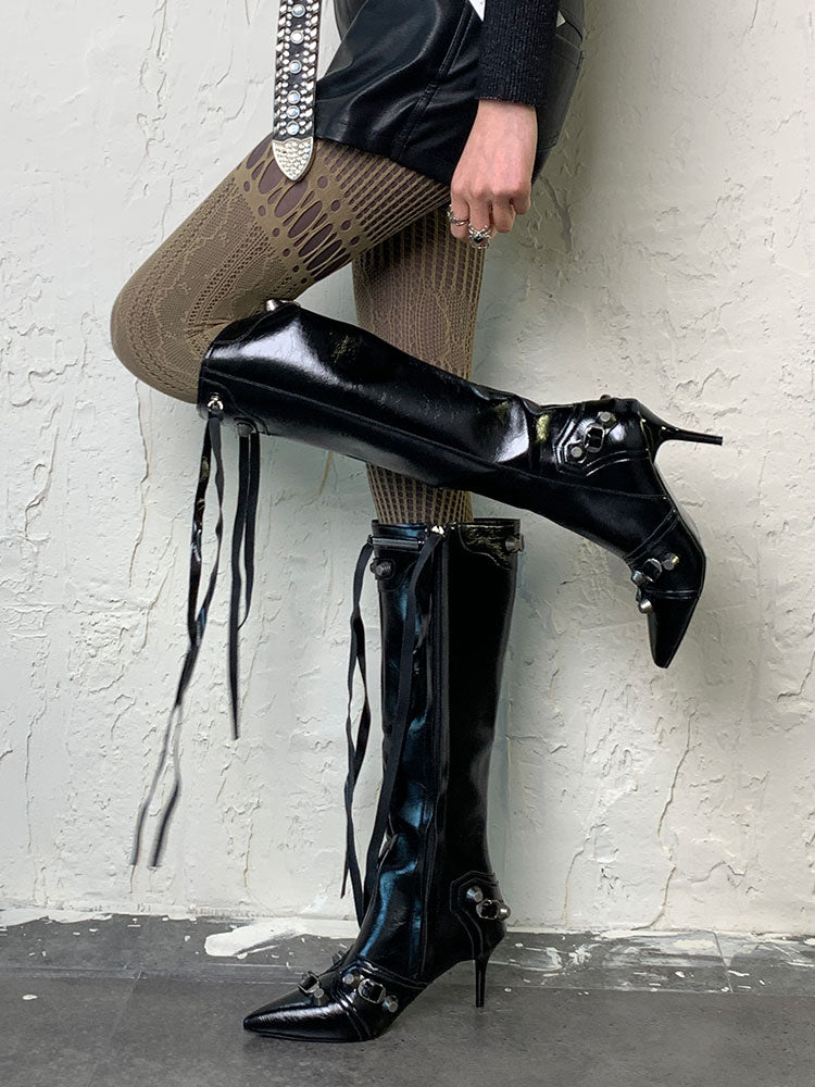Wasteland Punk – Asymmetrische Strumpfhose mit Cut-outs in Hellkaffee