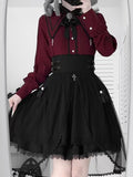 Gothic with Pointed Elegant Kei Wine Jirai Trim Charm Black Cross Blouse Lace Collar - Red
