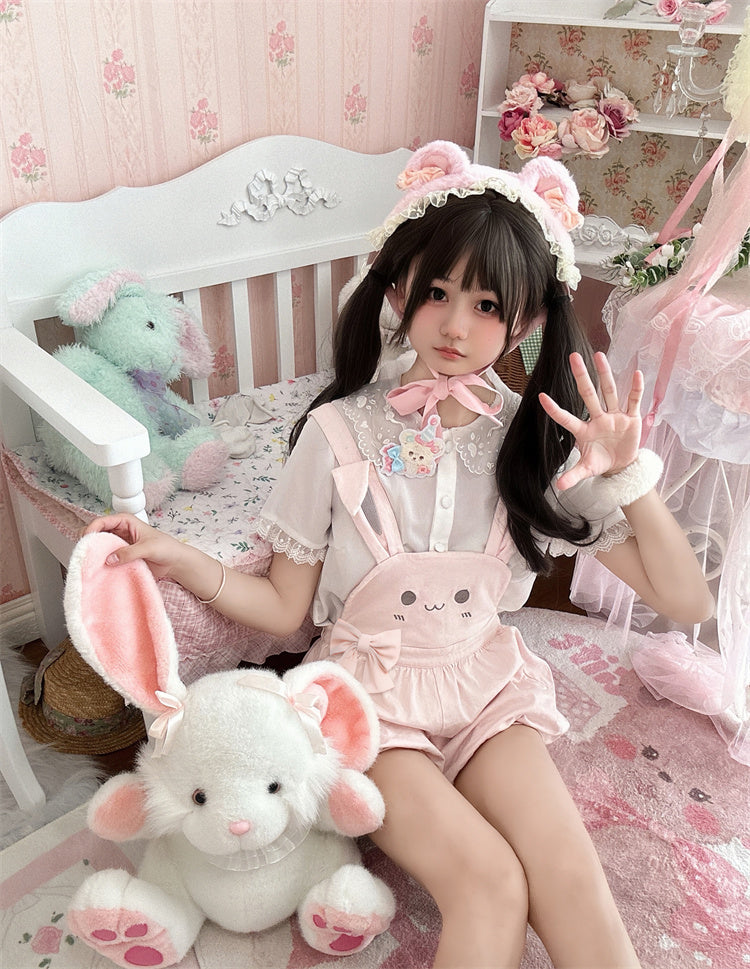 Pink Shorts Bunny/Brown Bear Overalls Bubble