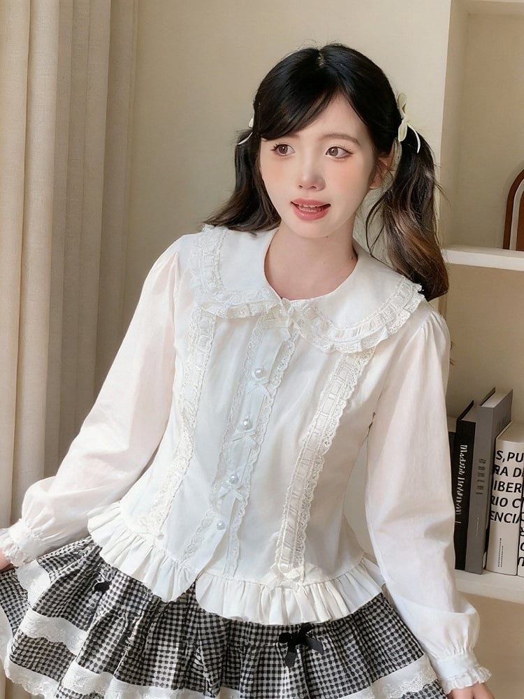 White Lace Peter Pan Collar Lolita Blouse - Lan Jian Chuan