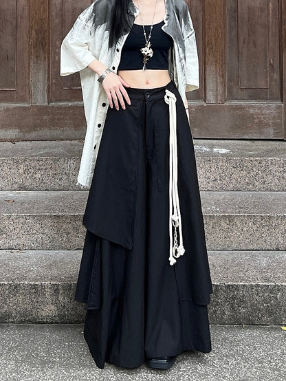 and - Closure Zipper Ouji Button Pants Floor-Length Black Fly Lolita Wide-leg