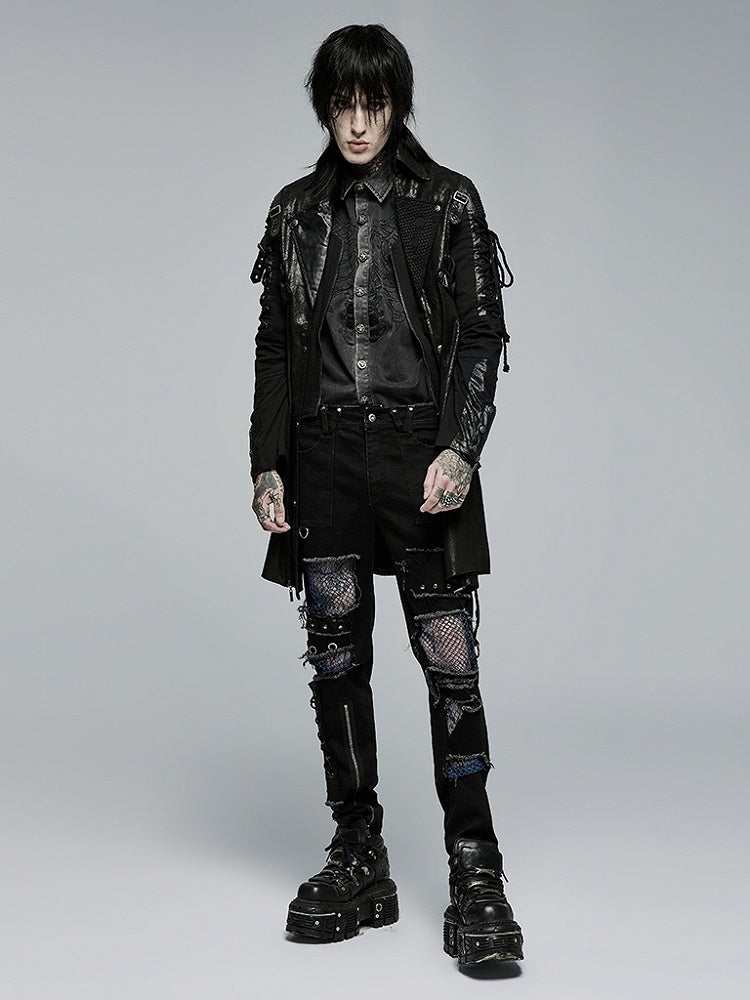 Punk Hot Personalized Long Black Men's Glue Windbreaker Sleeved