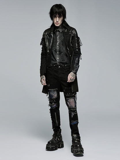 Punk Hot Personalized Long Black Men's Glue Windbreaker Sleeved