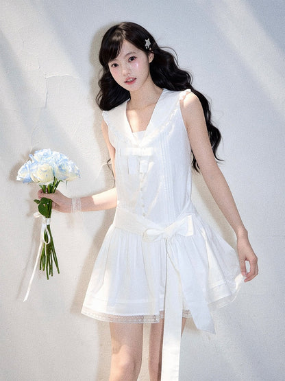 Kawaii White Sleeveless Ruffle Lace Dress - 11shop97