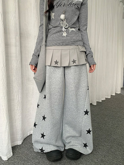Print Star with Grey Pants Wide-leg