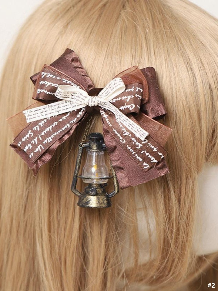 Brown Lolita Options White Sweet 5 Hairclip Bowknot