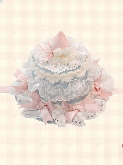 White/Pink/Red/Blue Lace Strawberry Decoration Lolita Cake Mini with Hat and