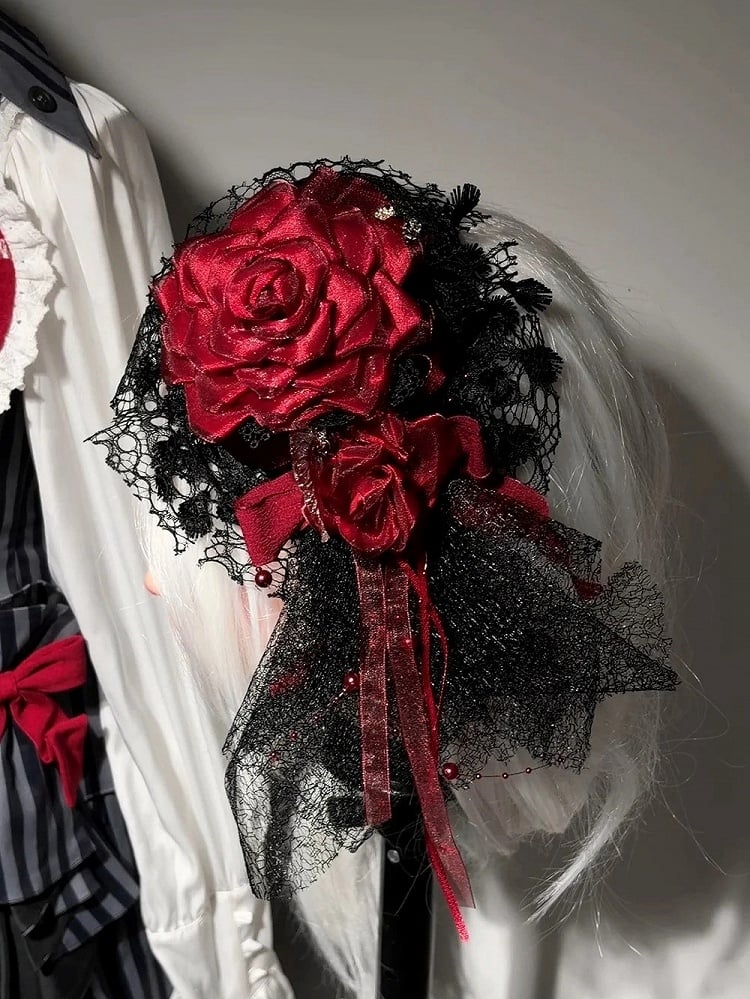 Mini-chapeau rose noir et rouge - Couronne de roses