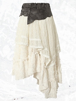 Star Wasteland White Punk Waistline Skirt Flounce PU Asymmetrical Studs Hem