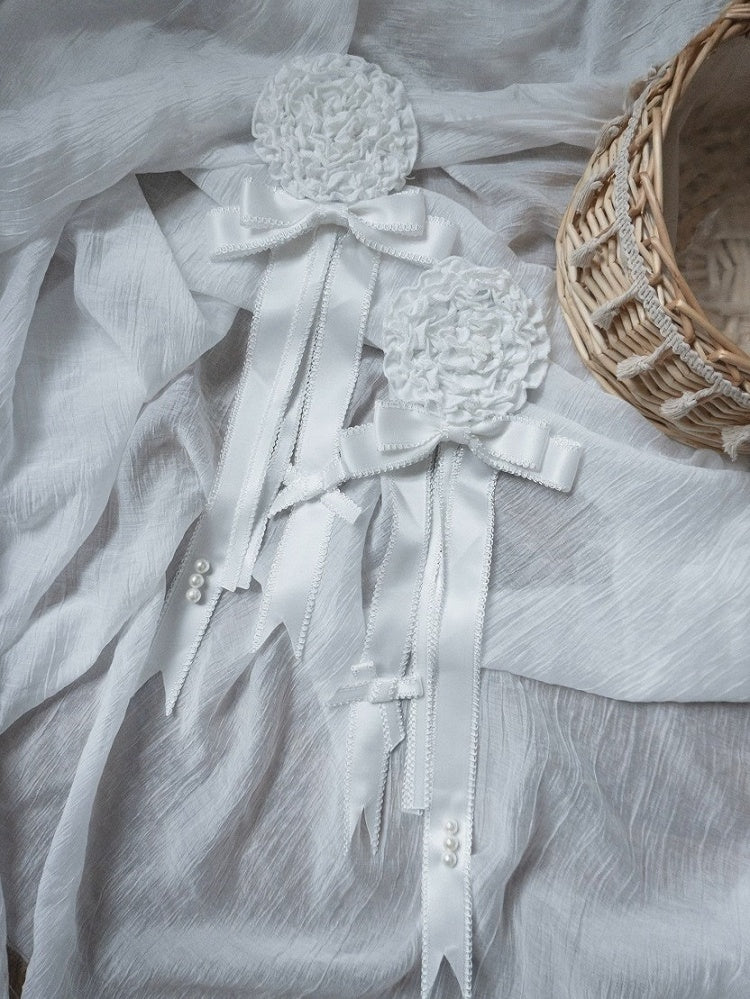 Ivory Lace Bonnet & Floral Hair Clips Set - Sleepless Unanswered
