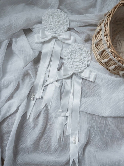 Ivory Lace Bonnet & Floral Hair Clips Set - Sleepless Unanswered