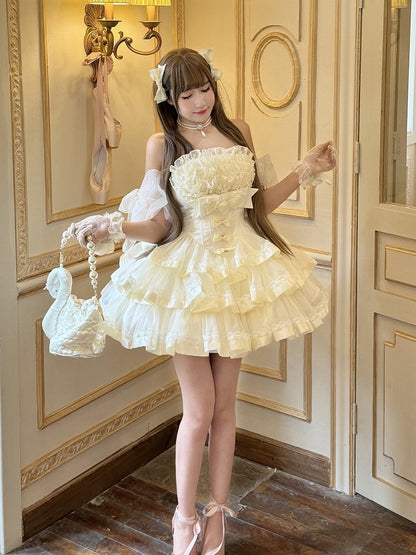 Beige Ruffled Hime Lolita Jumper Dress - Diamond Honey