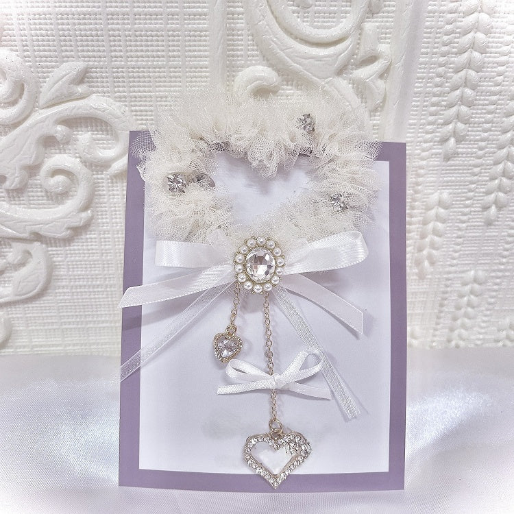 Heart Colors Rhinestone Hairclip 4 with Lace Pendant