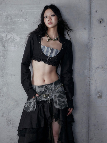 Gray Shirt: Length Underbust Vintage with Cropped Punk Black