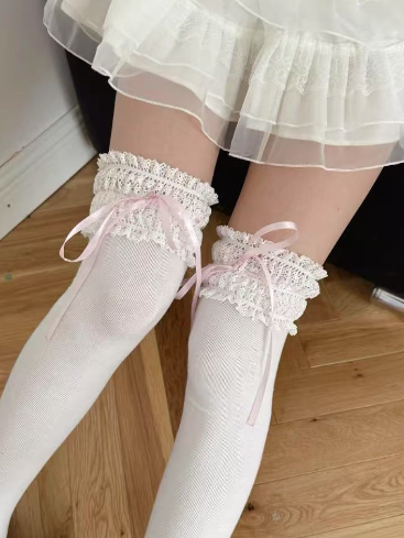 Ribbon Stockings Lace-Trimmed Bow Color 6 Options Sweet