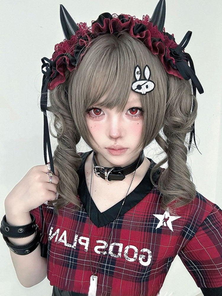 Brown Claw Double Clips Ponytail Gray Wig Length With 30CM Synthetic