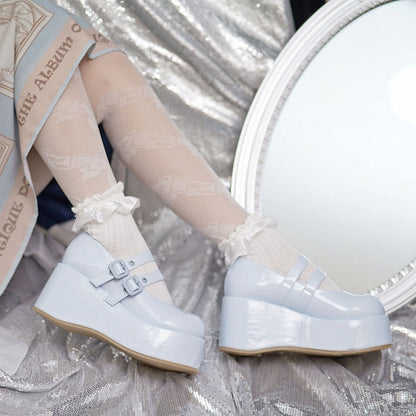 Straps Light Shoes Platform Blue with Buckle Sweet Dual