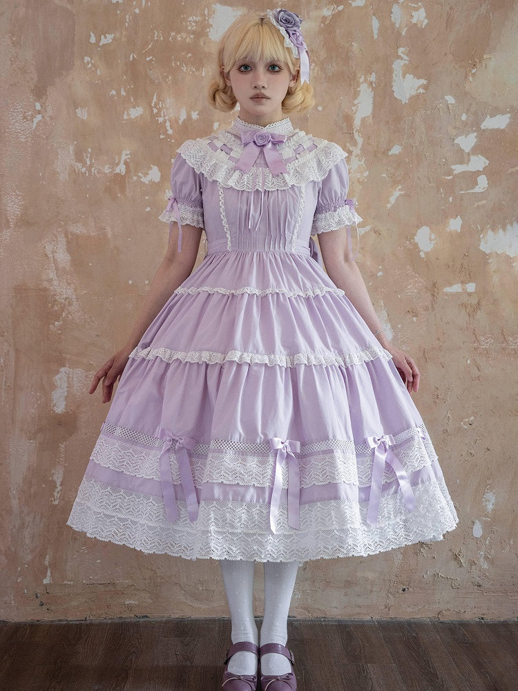 Short OP School Cotton Neck Dress Set Edward Old Purple Sleeves Lolita