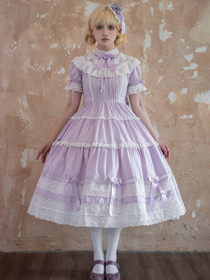 Short OP School Cotton Neck Dress Set Edward Old Purple Sleeves Lolita