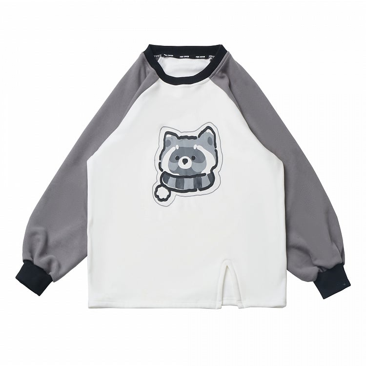 with White Print Gray Adorable Colorblock Raccoon Sweatshirt