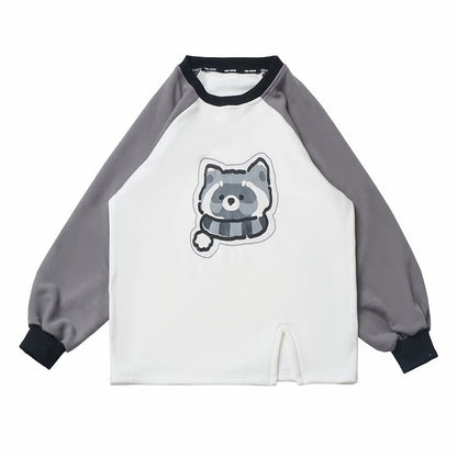 with White Print Gray Adorable Colorblock Raccoon Sweatshirt