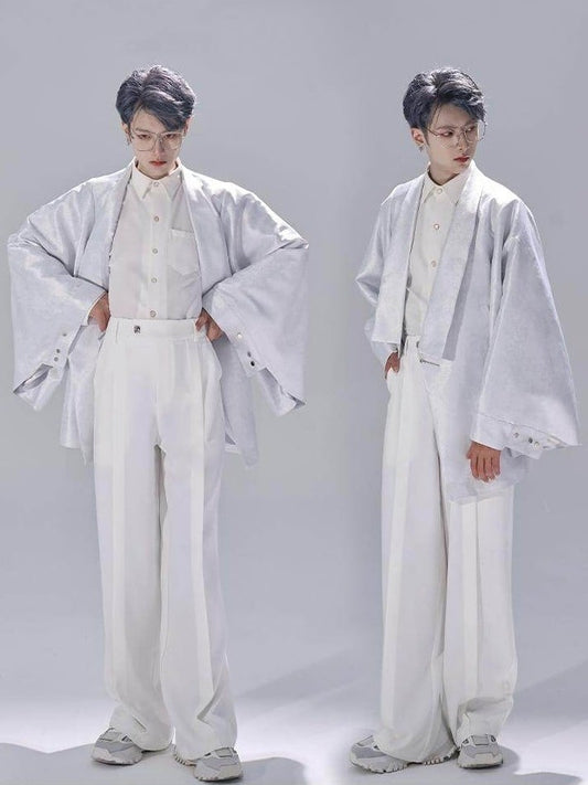 Han-inspired Detail Cuffs Single Functional - V-neck Unisex Blazer Silver Snap Slit Back