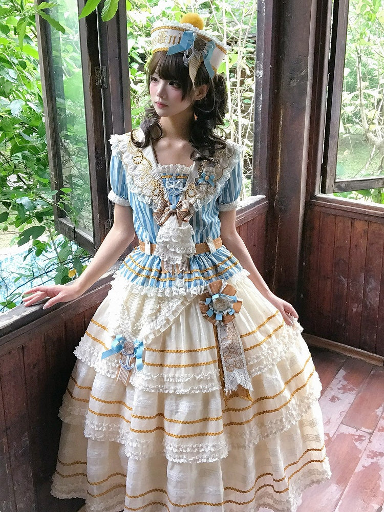 Yellow Layered Sailor Lolita Skirt with Bow - Twin Bear Original Design