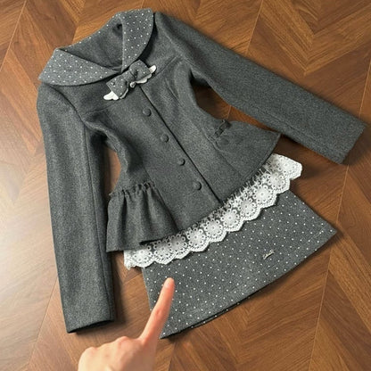 Gray Polka Jirai Skirt Dot Kei
