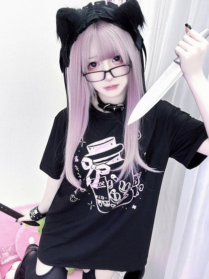 Yami Medicine Black Print Kei T-shirt Bottle Pink Jirai