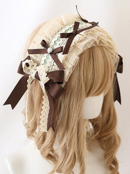 Bowknot Brown Dusty Blue Hairband Lively Lace Green Lolita /